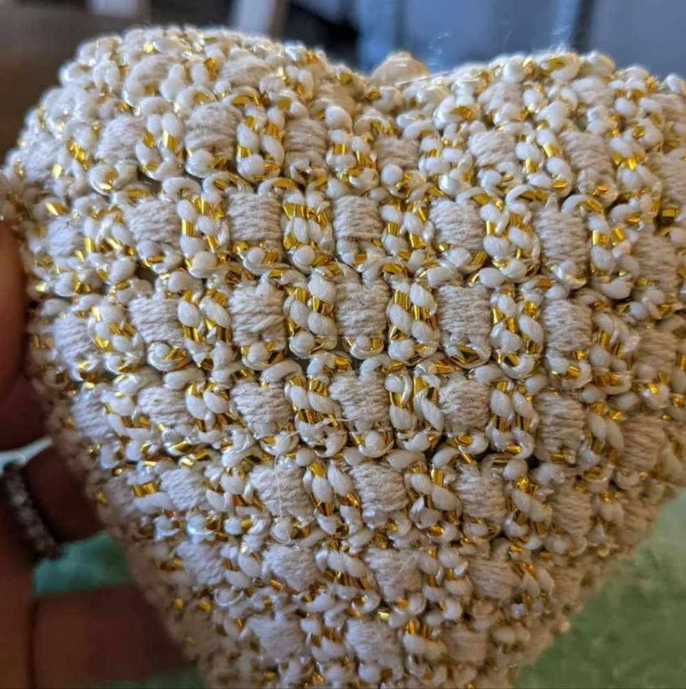 Beautiful New Beige And Gold Heart Hanging Decor